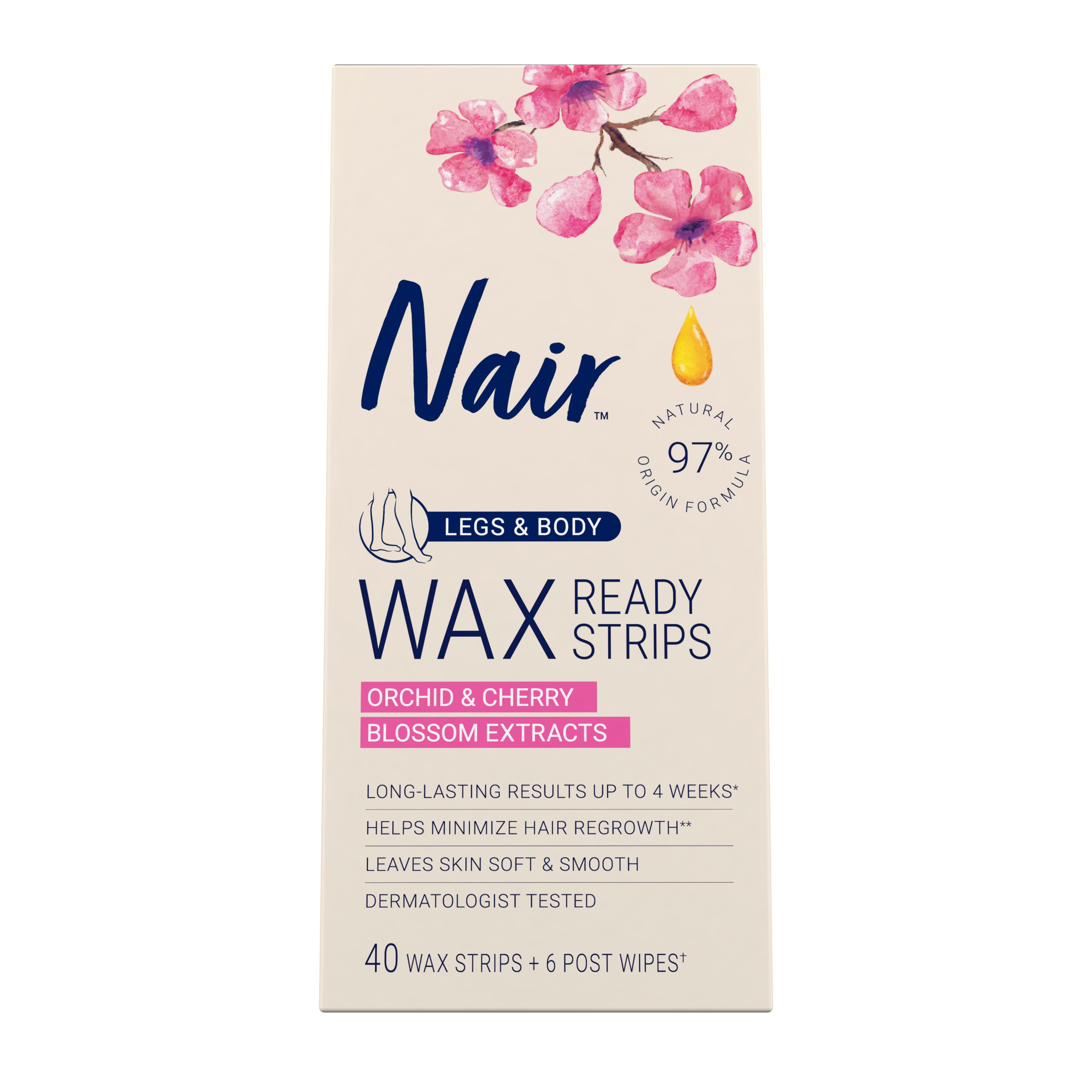 NAIR NAIR Hair Remover Mess-free Wax Ready Strips, Legs And Body Easy Hair Removal Wax Strips, 40 Count