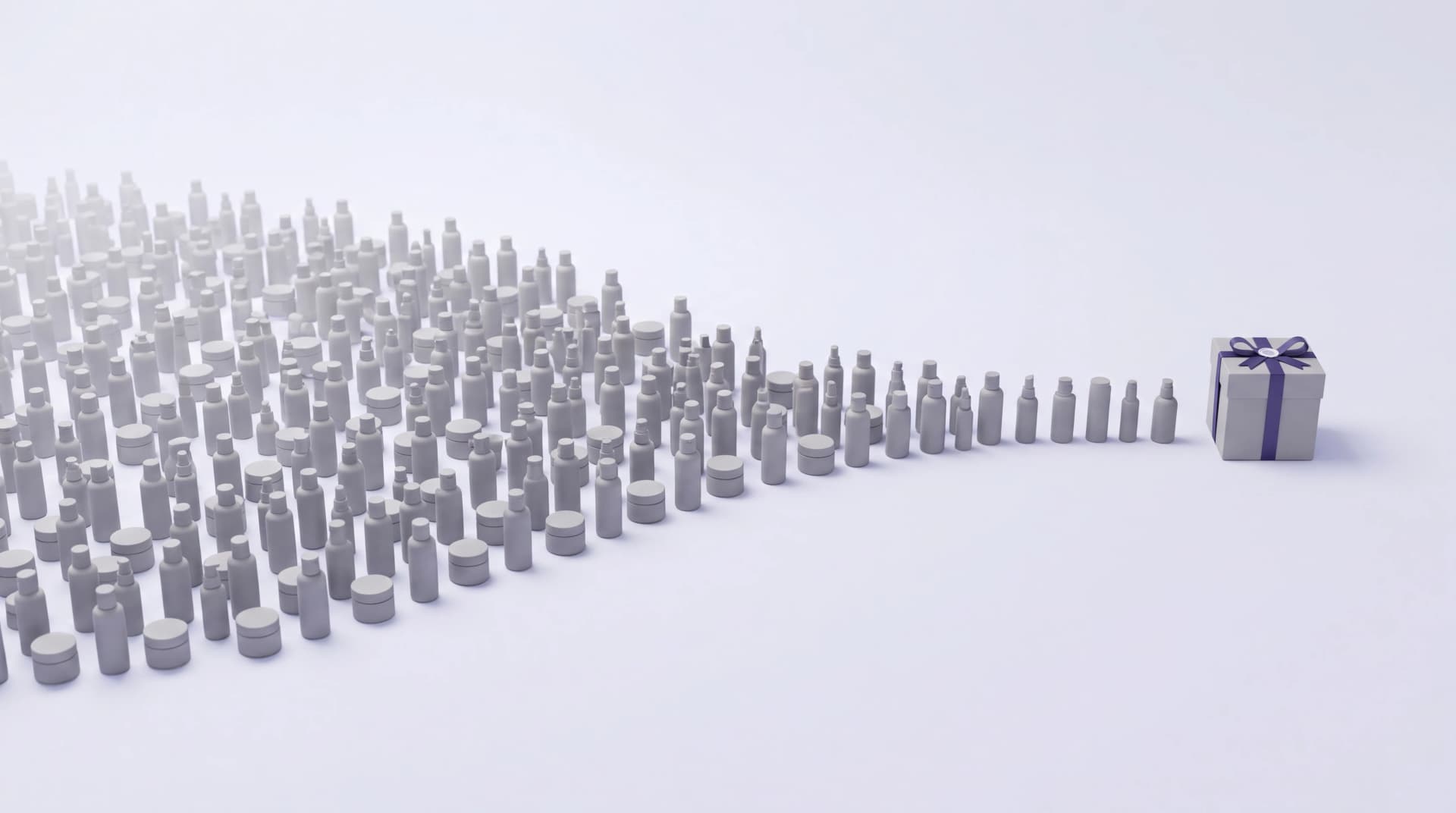 Thousands of small bottles lining up into a single box